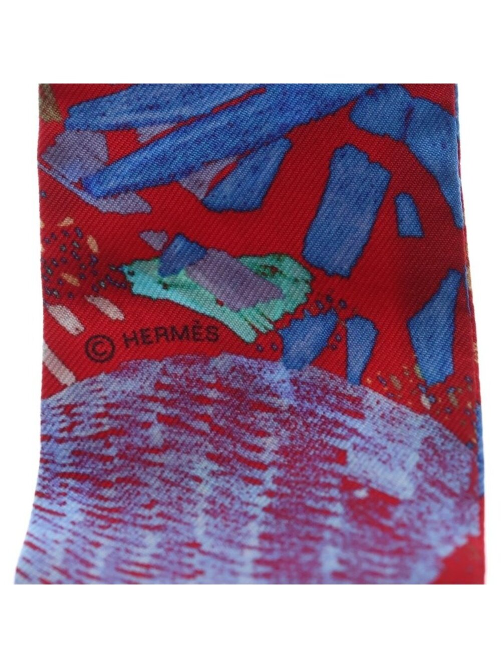 Hermes Twilly Each Nest Building Silk Scarf Red Blue - Picture 4 of 6